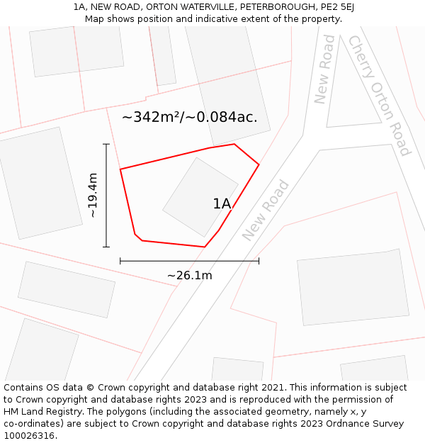 1A, NEW ROAD, ORTON WATERVILLE, PETERBOROUGH, PE2 5EJ: Plot and title map