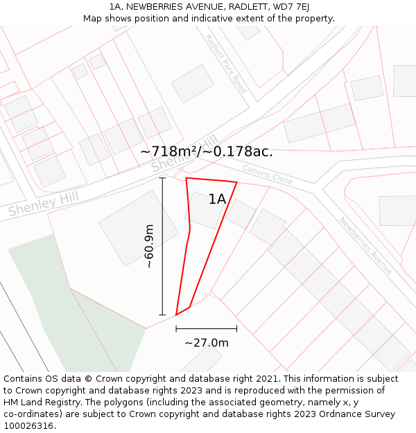 1A, NEWBERRIES AVENUE, RADLETT, WD7 7EJ: Plot and title map