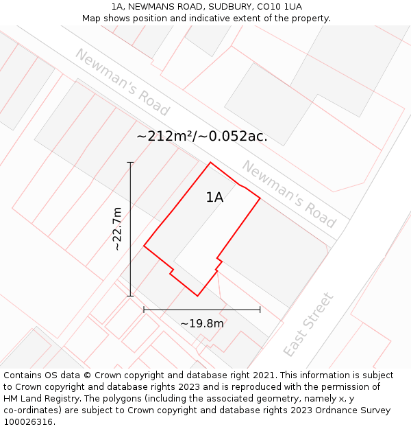 1A, NEWMANS ROAD, SUDBURY, CO10 1UA: Plot and title map