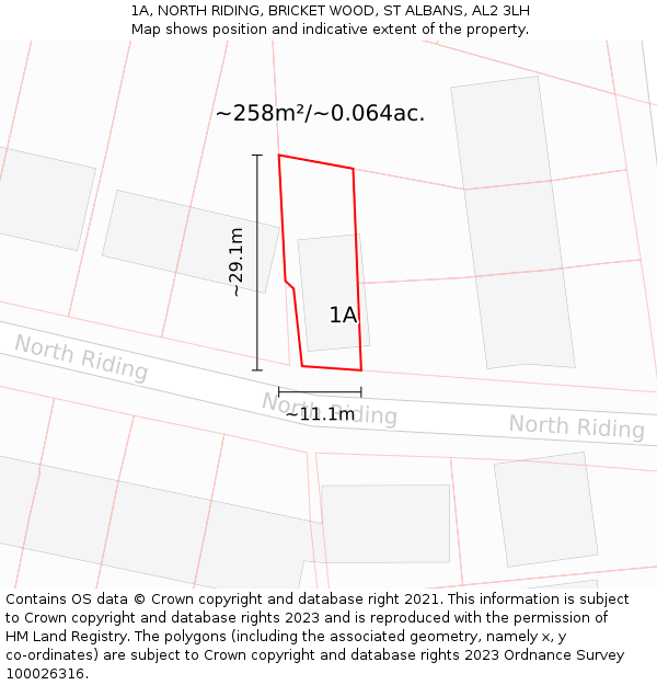 1A, NORTH RIDING, BRICKET WOOD, ST ALBANS, AL2 3LH: Plot and title map