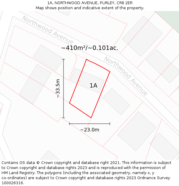 1A, NORTHWOOD AVENUE, PURLEY, CR8 2ER: Plot and title map