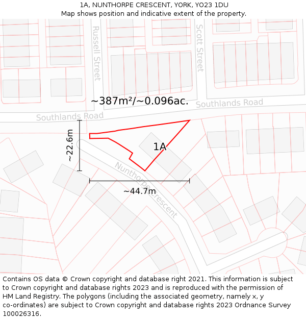 1A, NUNTHORPE CRESCENT, YORK, YO23 1DU: Plot and title map