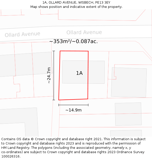 1A, OLLARD AVENUE, WISBECH, PE13 3EY: Plot and title map