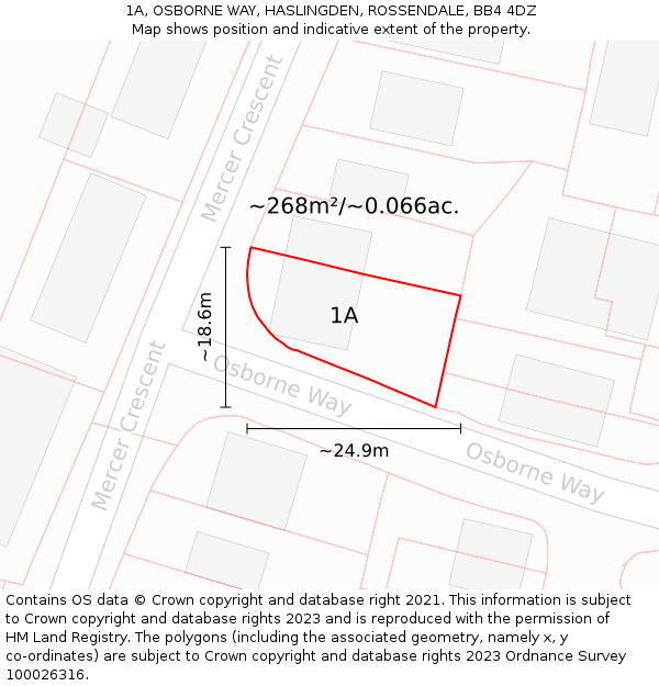 1A, OSBORNE WAY, HASLINGDEN, ROSSENDALE, BB4 4DZ: Plot and title map