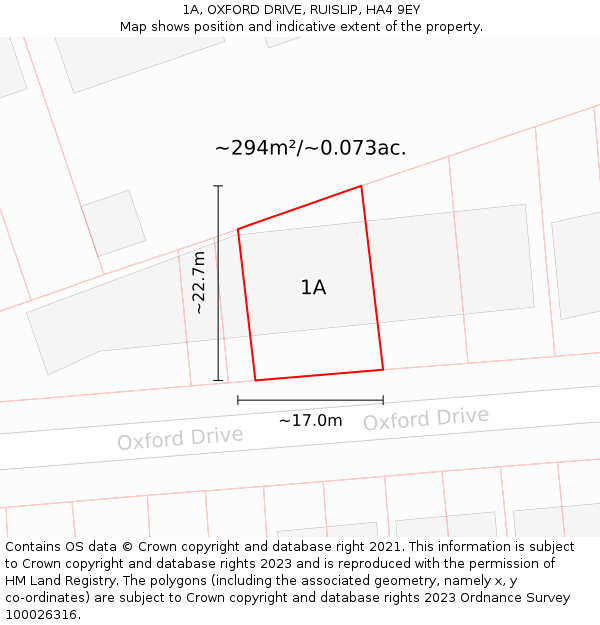1A, OXFORD DRIVE, RUISLIP, HA4 9EY: Plot and title map