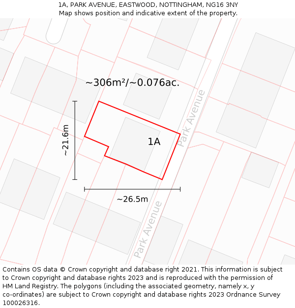 1A, PARK AVENUE, EASTWOOD, NOTTINGHAM, NG16 3NY: Plot and title map