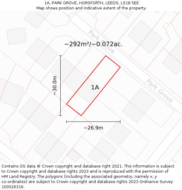 1A, PARK GROVE, HORSFORTH, LEEDS, LS18 5EE: Plot and title map