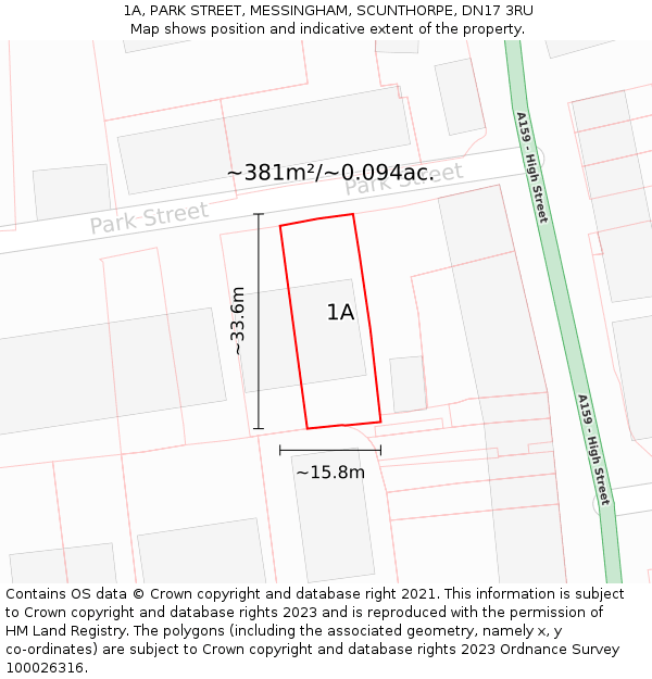 1A, PARK STREET, MESSINGHAM, SCUNTHORPE, DN17 3RU: Plot and title map