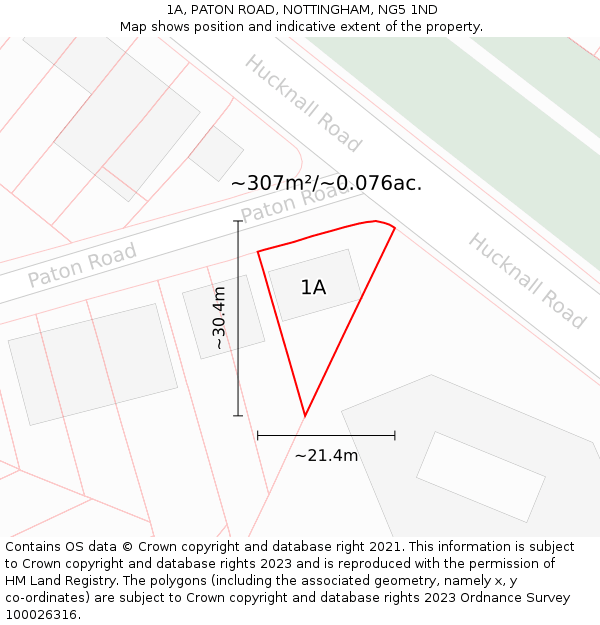 1A, PATON ROAD, NOTTINGHAM, NG5 1ND: Plot and title map