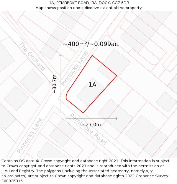 1A, PEMBROKE ROAD, BALDOCK, SG7 6DB: Plot and title map