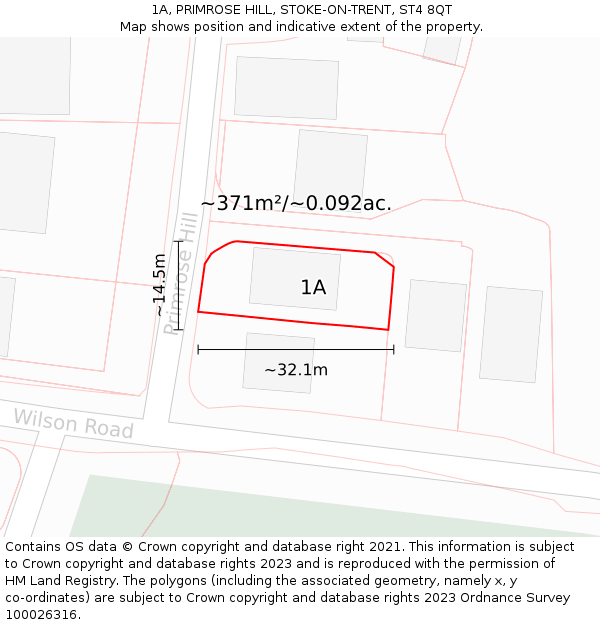 1A, PRIMROSE HILL, STOKE-ON-TRENT, ST4 8QT: Plot and title map