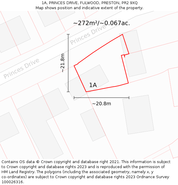 1A, PRINCES DRIVE, FULWOOD, PRESTON, PR2 9XQ: Plot and title map