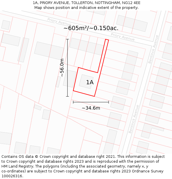 1A, PRIORY AVENUE, TOLLERTON, NOTTINGHAM, NG12 4EE: Plot and title map