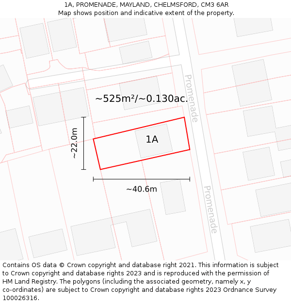 1A, PROMENADE, MAYLAND, CHELMSFORD, CM3 6AR: Plot and title map