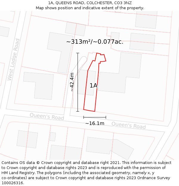 1A, QUEENS ROAD, COLCHESTER, CO3 3NZ: Plot and title map