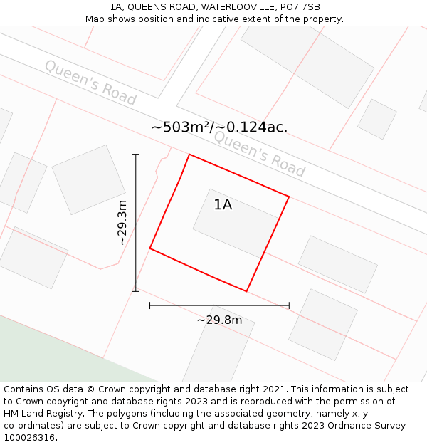 1A, QUEENS ROAD, WATERLOOVILLE, PO7 7SB: Plot and title map