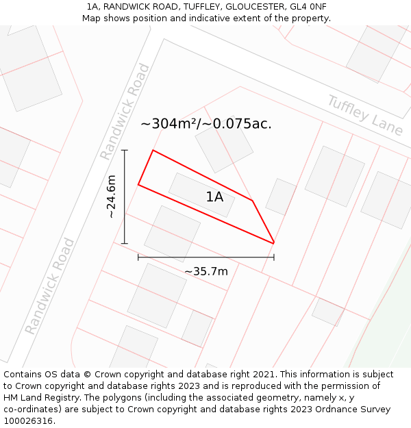 1A, RANDWICK ROAD, TUFFLEY, GLOUCESTER, GL4 0NF: Plot and title map