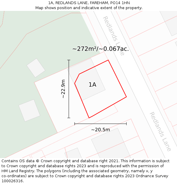 1A, REDLANDS LANE, FAREHAM, PO14 1HN: Plot and title map