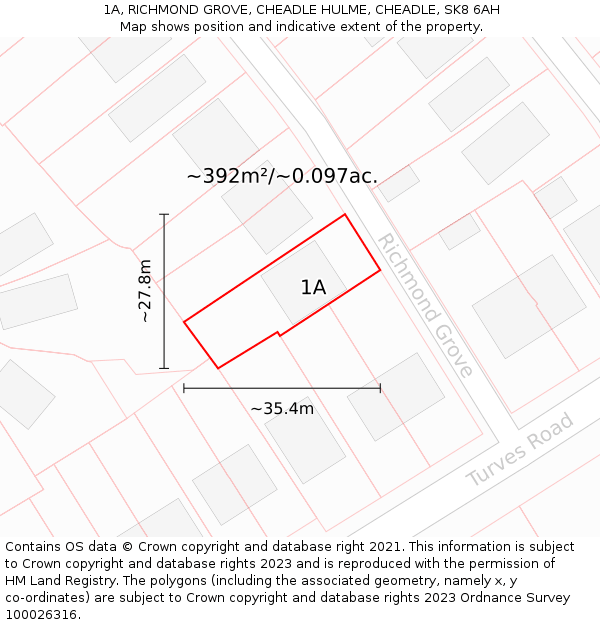 1A, RICHMOND GROVE, CHEADLE HULME, CHEADLE, SK8 6AH: Plot and title map