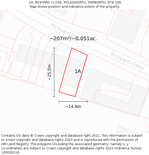 1A, RICKYARD CLOSE, POLESWORTH, TAMWORTH, B78 1DE: Plot and title map