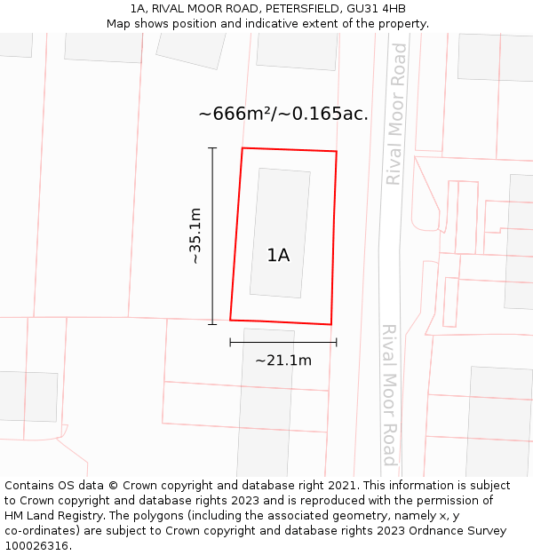 1A, RIVAL MOOR ROAD, PETERSFIELD, GU31 4HB: Plot and title map