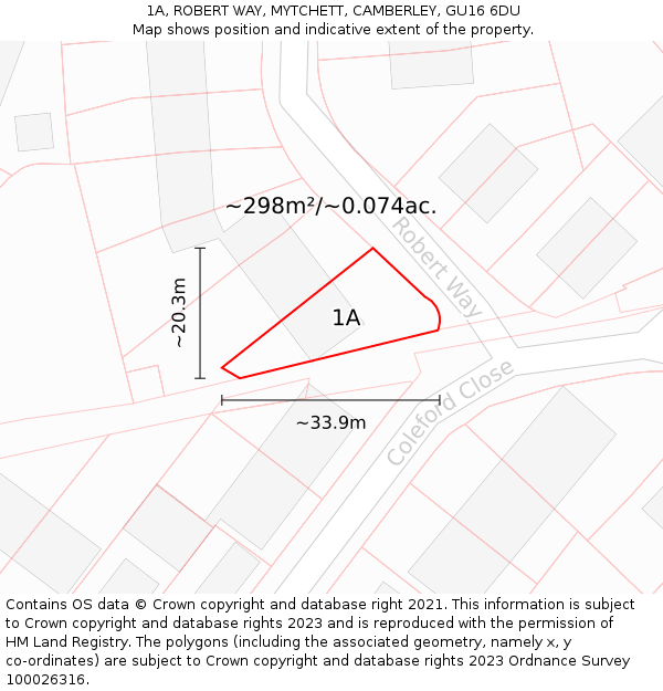 1A, ROBERT WAY, MYTCHETT, CAMBERLEY, GU16 6DU: Plot and title map