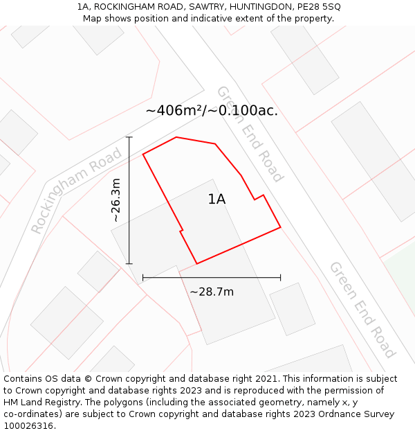 1A, ROCKINGHAM ROAD, SAWTRY, HUNTINGDON, PE28 5SQ: Plot and title map