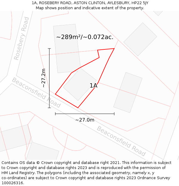 1A, ROSEBERY ROAD, ASTON CLINTON, AYLESBURY, HP22 5JY: Plot and title map