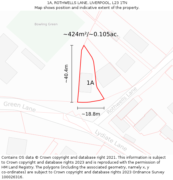 1A, ROTHWELLS LANE, LIVERPOOL, L23 1TN: Plot and title map