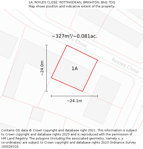 1A, ROYLES CLOSE, ROTTINGDEAN, BRIGHTON, BN2 7DQ: Plot and title map