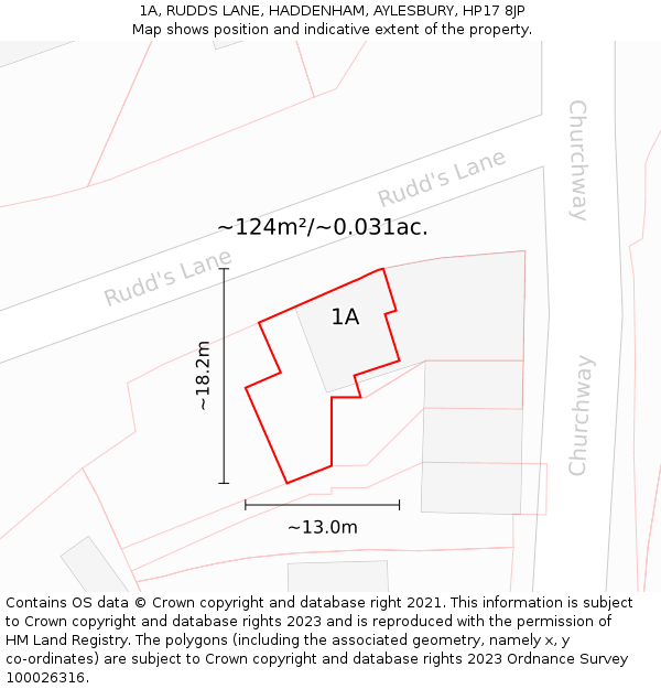 1A, RUDDS LANE, HADDENHAM, AYLESBURY, HP17 8JP: Plot and title map