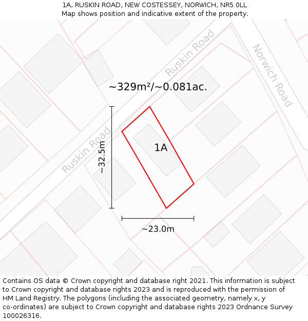 1A, RUSKIN ROAD, NEW COSTESSEY, NORWICH, NR5 0LL: Plot and title map