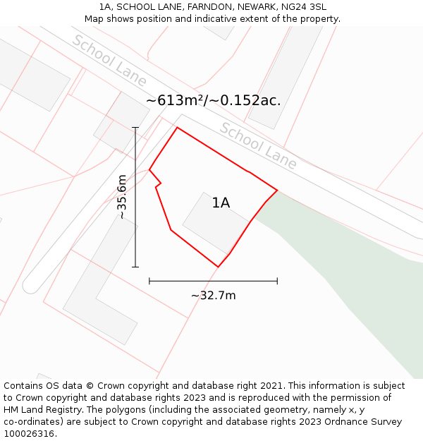 1A, SCHOOL LANE, FARNDON, NEWARK, NG24 3SL: Plot and title map