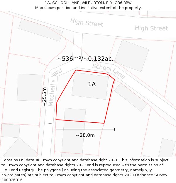 1A, SCHOOL LANE, WILBURTON, ELY, CB6 3RW: Plot and title map