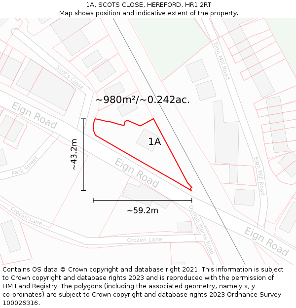 1A, SCOTS CLOSE, HEREFORD, HR1 2RT: Plot and title map