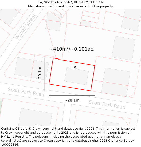 1A, SCOTT PARK ROAD, BURNLEY, BB11 4JN: Plot and title map