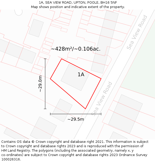 1A, SEA VIEW ROAD, UPTON, POOLE, BH16 5NF: Plot and title map