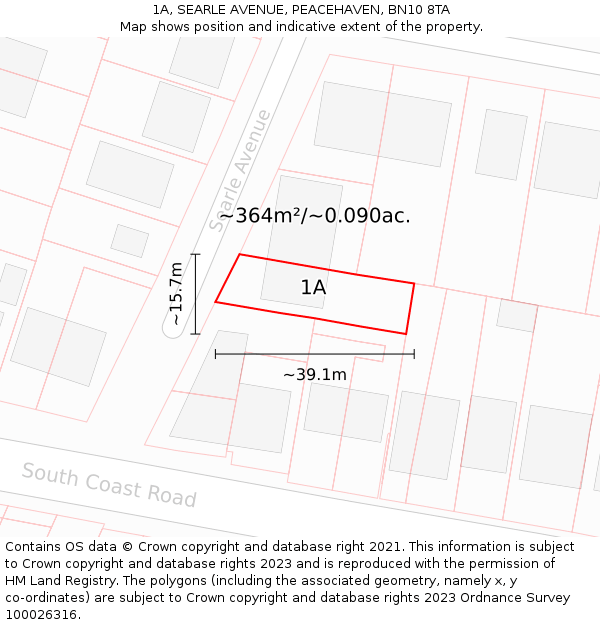 1A, SEARLE AVENUE, PEACEHAVEN, BN10 8TA: Plot and title map