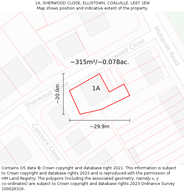 1A, SHERWOOD CLOSE, ELLISTOWN, COALVILLE, LE67 1EW: Plot and title map