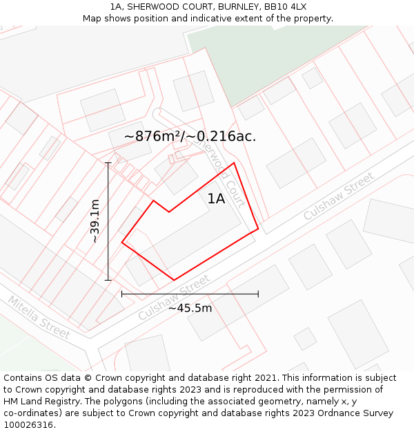 1A, SHERWOOD COURT, BURNLEY, BB10 4LX: Plot and title map