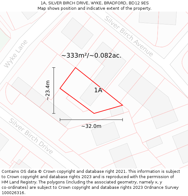 1A, SILVER BIRCH DRIVE, WYKE, BRADFORD, BD12 9ES: Plot and title map