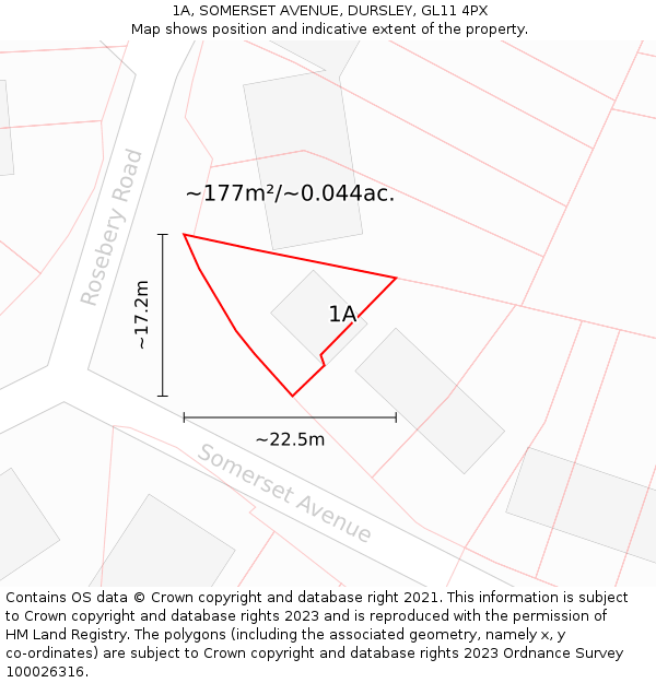 1A, SOMERSET AVENUE, DURSLEY, GL11 4PX: Plot and title map