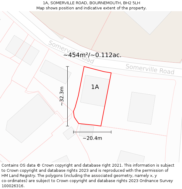 1A, SOMERVILLE ROAD, BOURNEMOUTH, BH2 5LH: Plot and title map