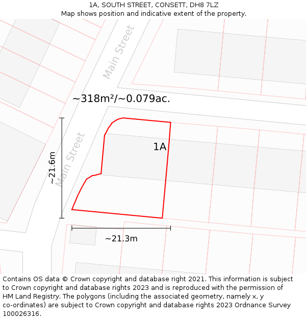 1A, SOUTH STREET, CONSETT, DH8 7LZ: Plot and title map