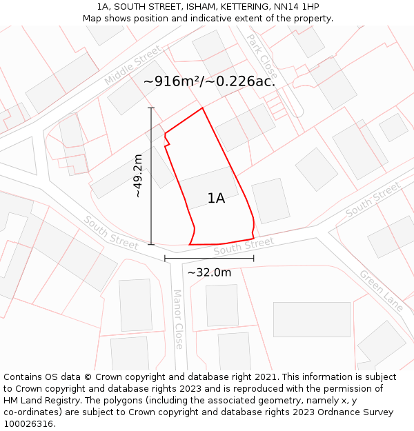 1A, SOUTH STREET, ISHAM, KETTERING, NN14 1HP: Plot and title map