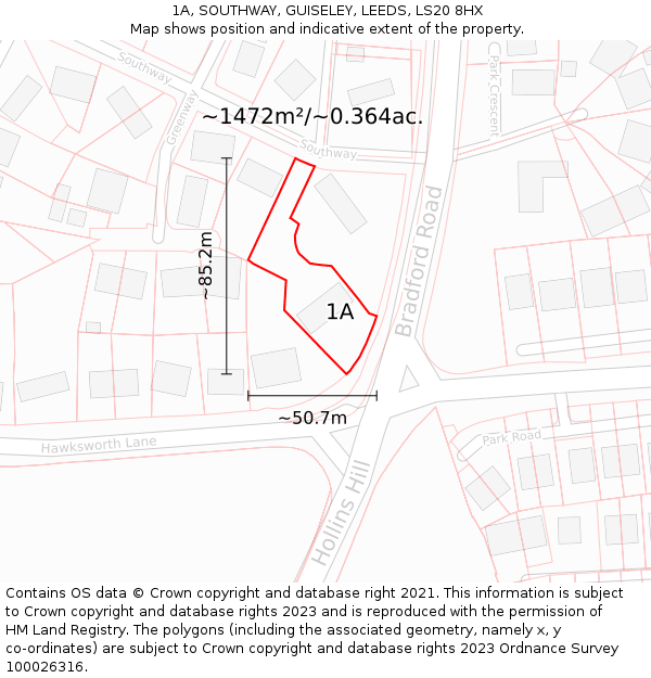 1A, SOUTHWAY, GUISELEY, LEEDS, LS20 8HX: Plot and title map