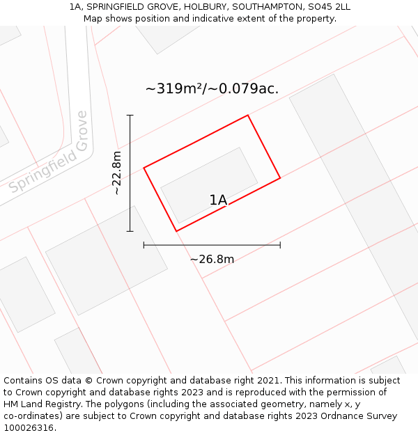 1A, SPRINGFIELD GROVE, HOLBURY, SOUTHAMPTON, SO45 2LL: Plot and title map