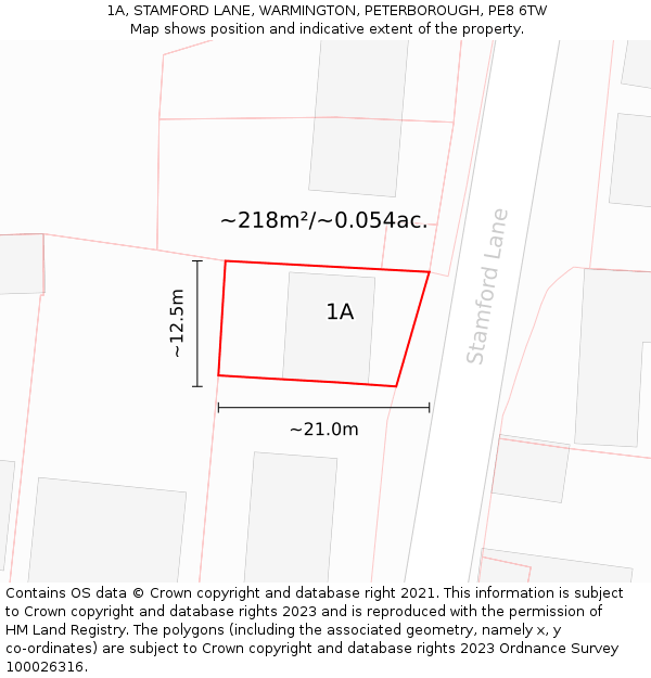 1A, STAMFORD LANE, WARMINGTON, PETERBOROUGH, PE8 6TW: Plot and title map