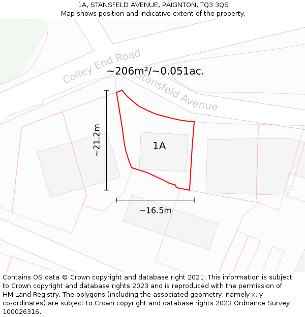 1A, STANSFELD AVENUE, PAIGNTON, TQ3 3QS: Plot and title map