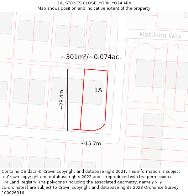 1A, STONES CLOSE, YORK, YO24 4PA: Plot and title map